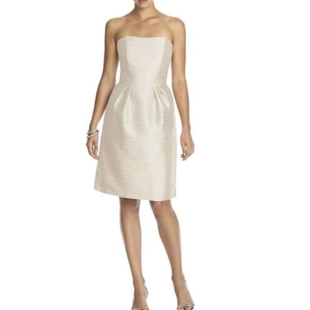 Alfred Sung strapless dupioni cocktail dress Pearl pink
